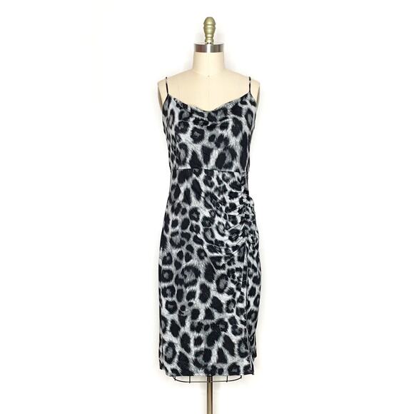 Socialite Leopard Print Draped Neck Sheath Dress size Large - Picture 4 of 9